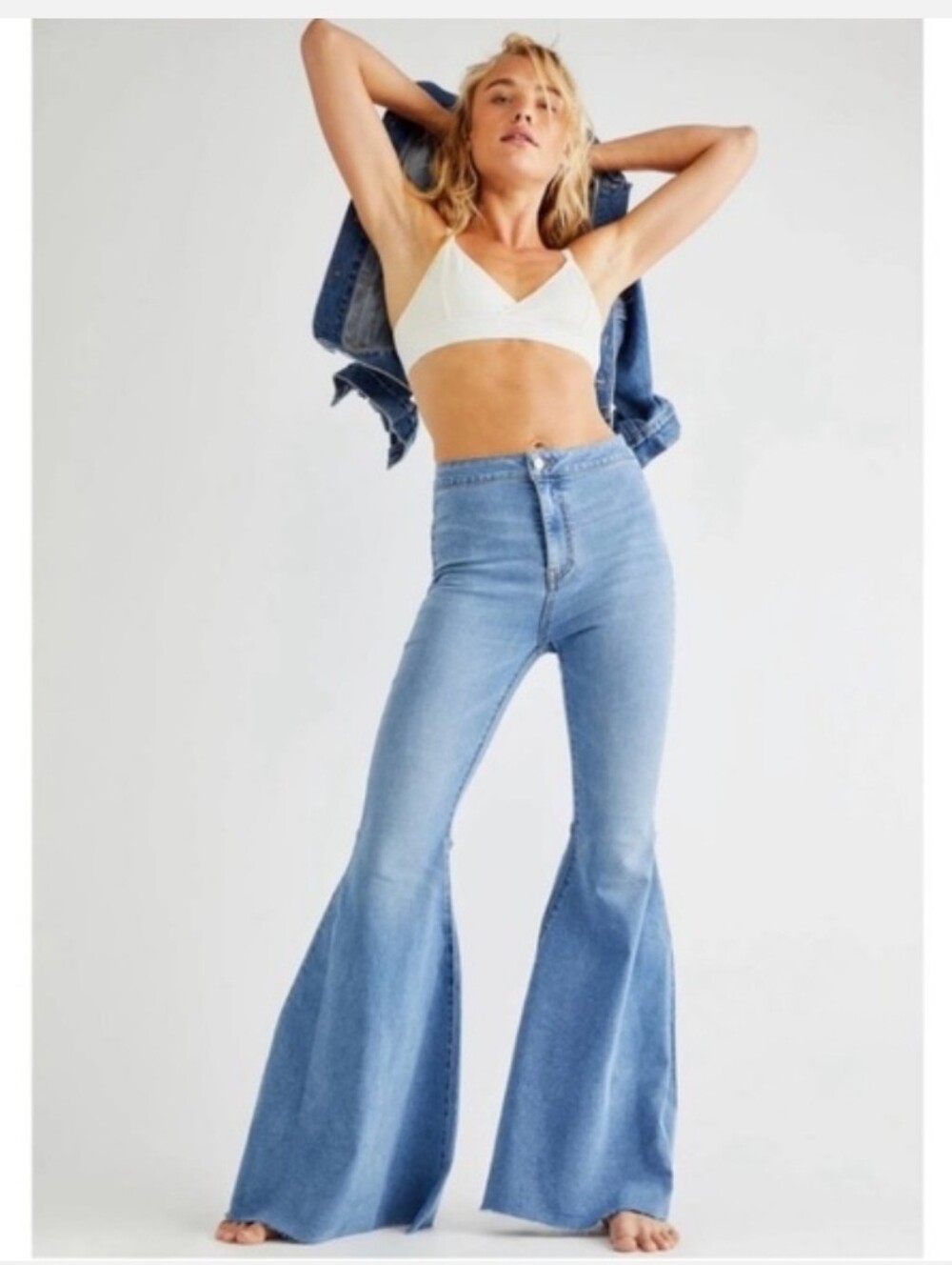 NWT- Free People Float On Light Blue High Waist Super Flare Jean Women's Size 26